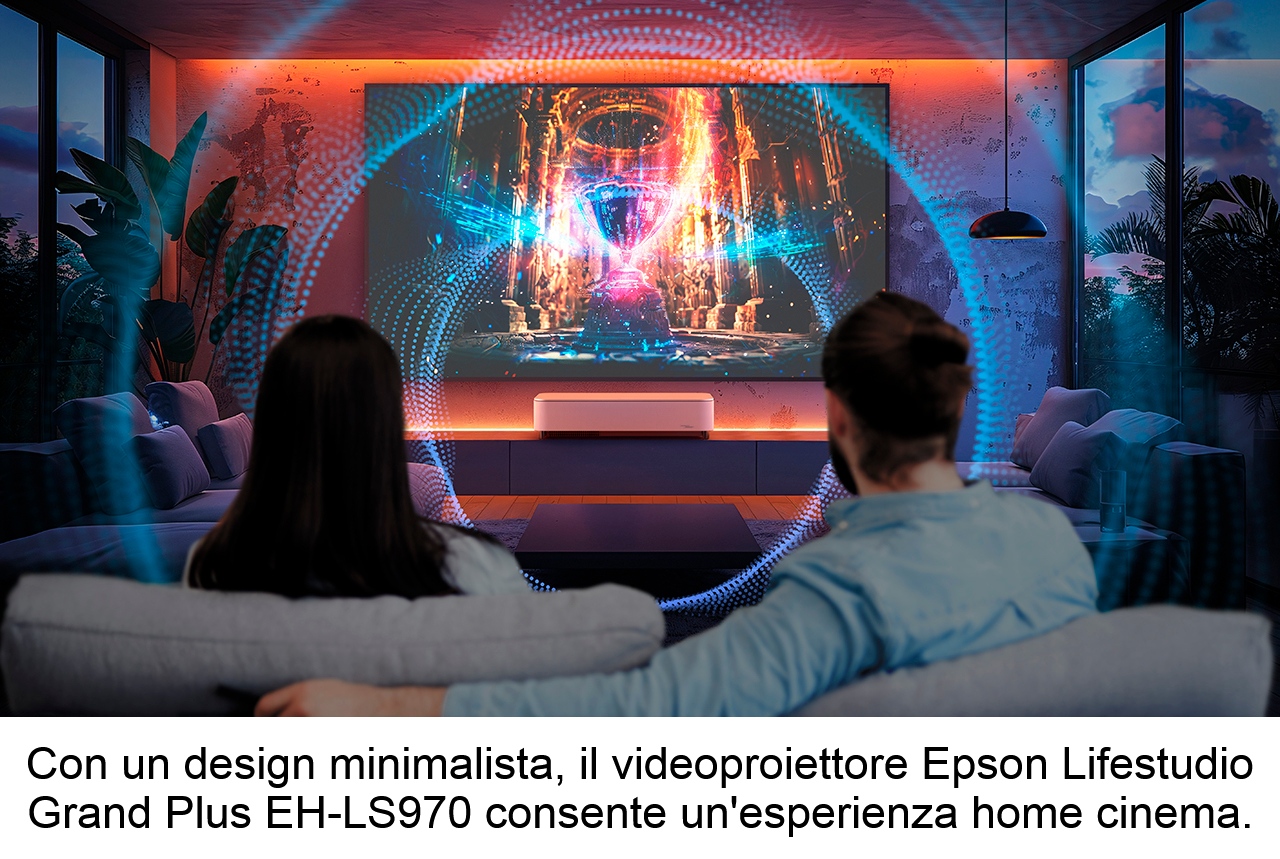Il videoproiettore Epson LIfestudio Grand Plus EH-LS970 300dpi con dida